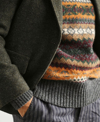 Shetland Wool Long Sleeve Fair Isle Sweater