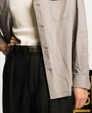 Lot 220L 1940s Linen-Cotton Open Collar Shirt - Khaki Gray