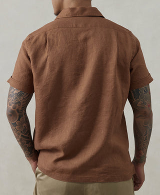 1950s Italian Collar Linen Shirt - Brown