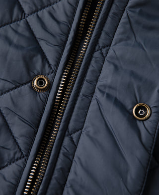 Corduroy Trimmed Diamond Quilted Field Vest – Navy