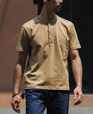 10.6 oz Cotton Short Sleeve Henley T-Shirt - Khaki