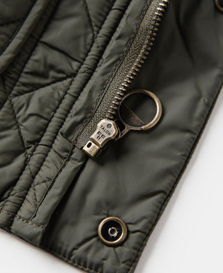 Corduroy Trimmed Diamond Quilted Field Vest – Olive