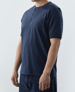 9.3 oz Cotton Tubular Henley T-Shirt - Navy