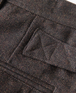 Wool Blend Herringbone Work Trousers - Brown