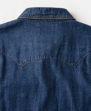 Slub Denim Snap Button Western Shirt - Indigo