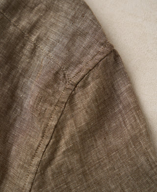 shoulder detail of Yarn-dyed Linen Camp-Collar Shirt - Coffee