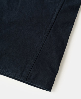 Navy cotton canvas jacket hem with double-stitched edge