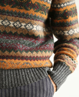 Shetland Wool Long Sleeve Fair Isle Sweater