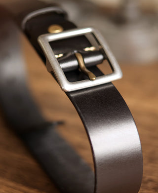 Steel-Buckle Wide Leather Belt