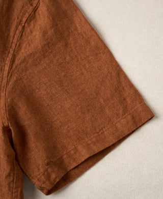 sleeve detail of Yarn-dyed Linen Camp-Collar Shirt - Red