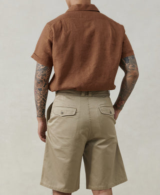 1950s Italian Collar Linen Shirt - Brown