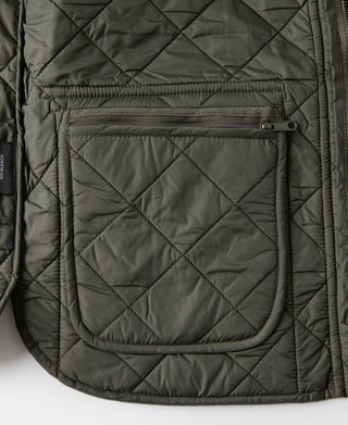 Corduroy Trimmed Diamond Quilted Field Vest – Olive