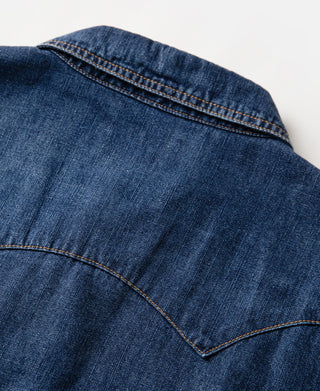 Slub Denim Snap Button Western Shirt - Indigo