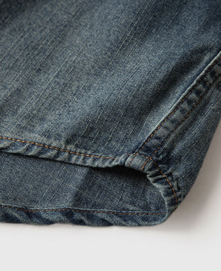 Slub Denim Snap Button Western Shirt - Washed Indigo