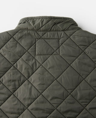 Corduroy Trimmed Diamond Quilted Field Vest – Olive