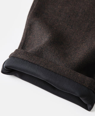 Wool Blend Herringbone Work Trousers - Brown