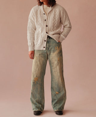 Diamond Cable Knit Shawl Collar Cardigan