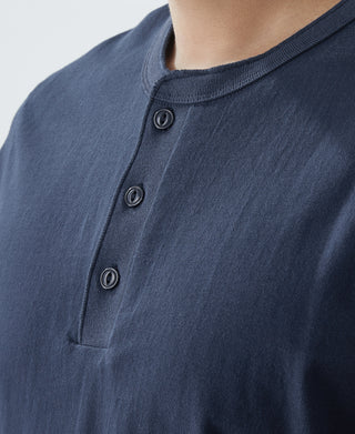 9.3 oz Cotton Tubular Henley T-Shirt - Navy