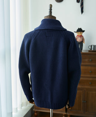 Shawl Collar Raglan Sleeve Wool Cardigan - Navy Blue