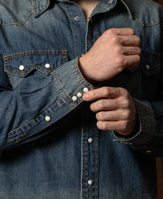 Slub Denim Snap Button Western Shirt - Washed Indigo