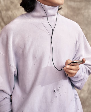 Distressed Splatter Paint Turtleneck Sweatshirt - Pale Purple