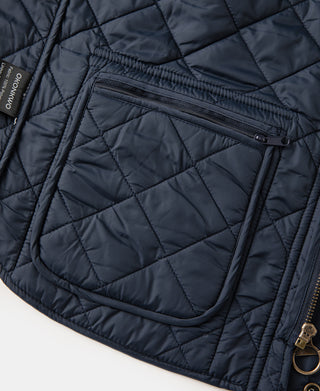 Corduroy Trimmed Diamond Quilted Field Vest – Navy