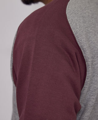 14 oz Contrast-Tipped Loopwheel Crewneck Sweatshirt - Red/Gray