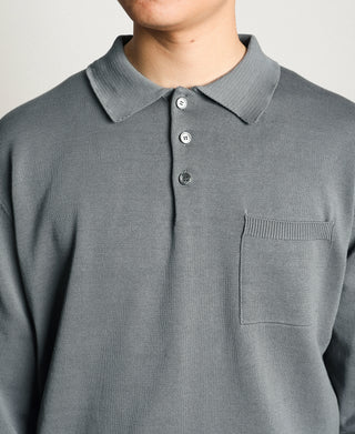 Lot 910L Long Sleeve Knitted Polo Shirt - Gray
