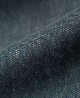 Sage blue denim fabric with fine textured weave