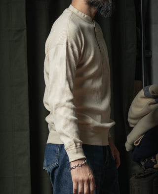 Ribbed Long Sleeve Henley T-Shirt - Apricot