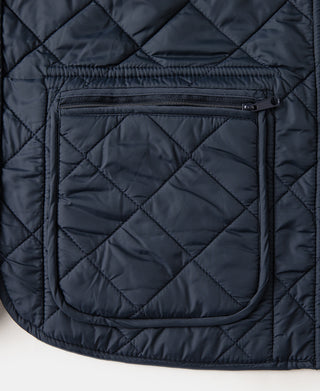 Corduroy Trimmed Diamond Quilted Field Vest – Navy