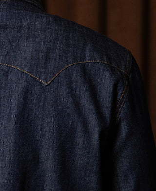 Slub Denim Snap Button Western Shirt - Dark Indigo