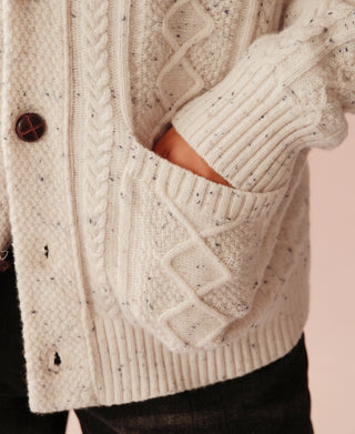 Diamond Cable Knit Shawl Collar Cardigan