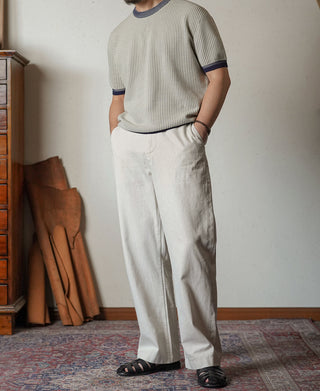 Retro Drawstring Slub Cotton Straight-leg Trousers