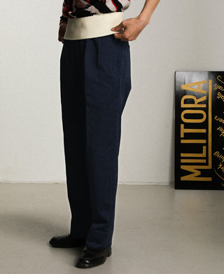 Lot 830 1940s Two Tuck Chino Trousers - Navy