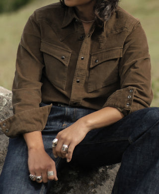 Bolero Embroidered Corduroy Western Shirt - Brown