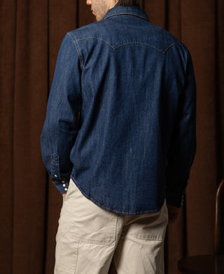 Slub Denim Snap Button Western Shirt - Indigo