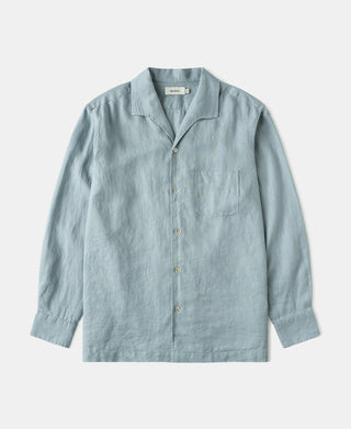 1950s Italian Collar Linen Shirt in Light Blue