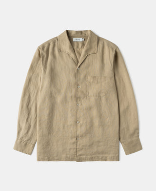 1950s Italian Collar Linen Shirt in Light Coffee