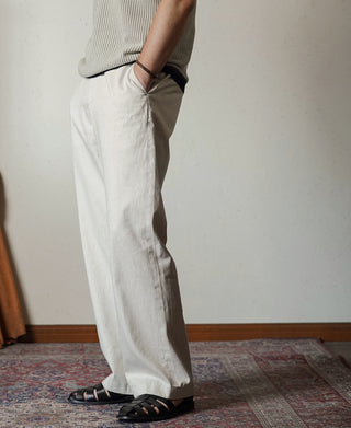 Retro Drawstring Slub Cotton Straight-leg Trousers