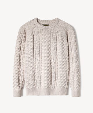 Aran Cable Knit Fisherman Sweater - Cream White
