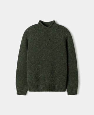 Roll Neck Pure Wool Fisherman Sweater - Dark Green