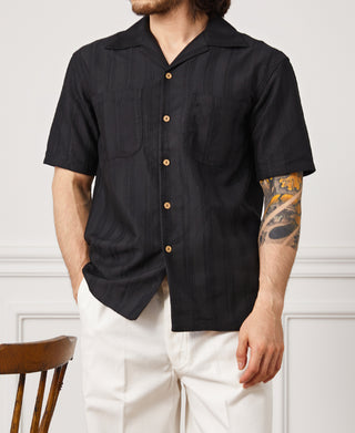 Camp-Collar Dobby Jacquard Stripe Shirt