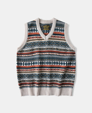 Fair Isle Wool Blend Knit Vest - Cream White