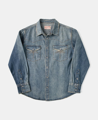 Western Distressed Washed Denim Shirt