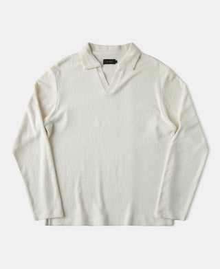 Terry Cloth Long Sleeve Johnny Collar T-Shirt