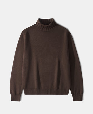 Wool-Blend Roll Neck Sweater - Coffee