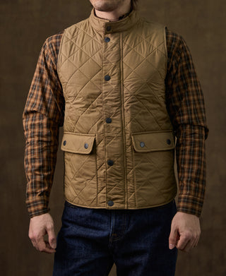 Corduroy Trimmed Diamond Quilted Field Vest – Khaki