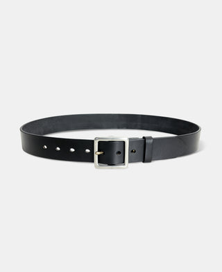 Steel-Buckle Wide Leather Belt