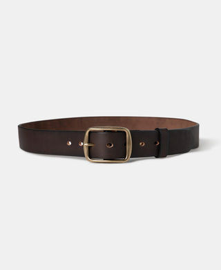 Square-Buckle Wide Leather Belt - Coffee